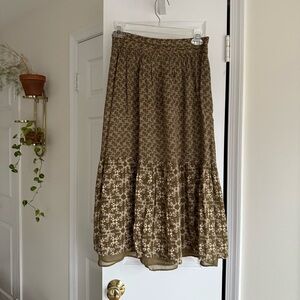 Massimo Dutti Olive Green Floral Midi Skirt Peasant Prarie Cottagecore Size 6